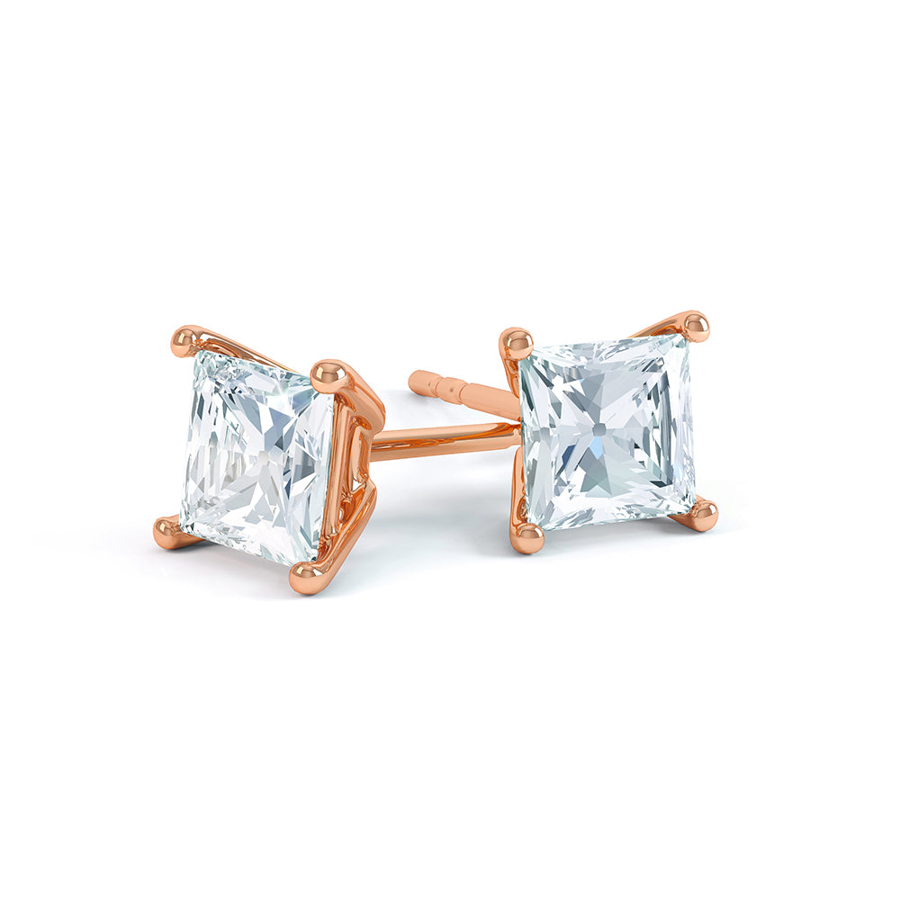 4 Claw Princess Cut Diamond Studs