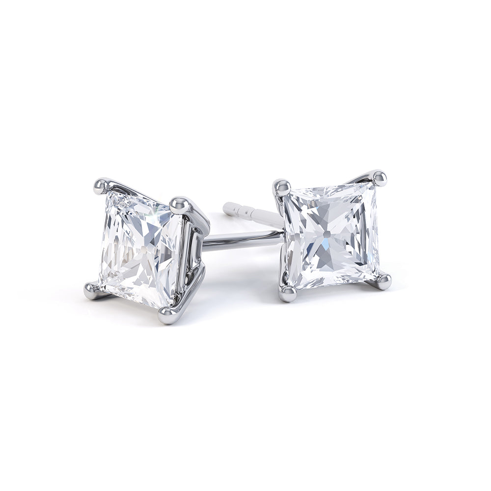 4 Claw Princess Cut Diamond Studs