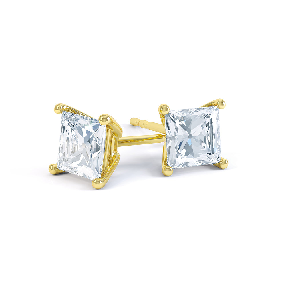 4 Claw Princess Cut Diamond Studs