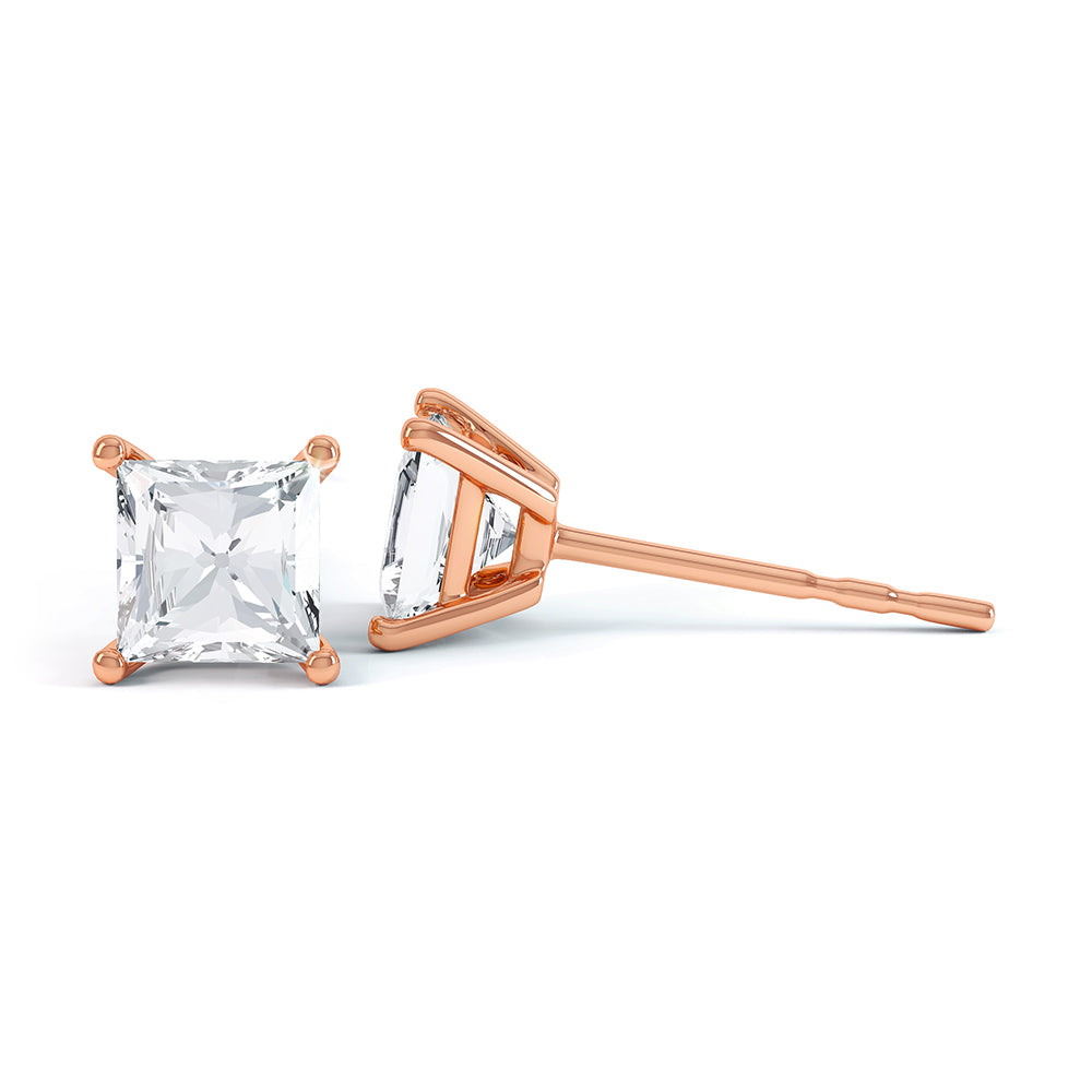 4 Claw Princess Cut Diamond Studs