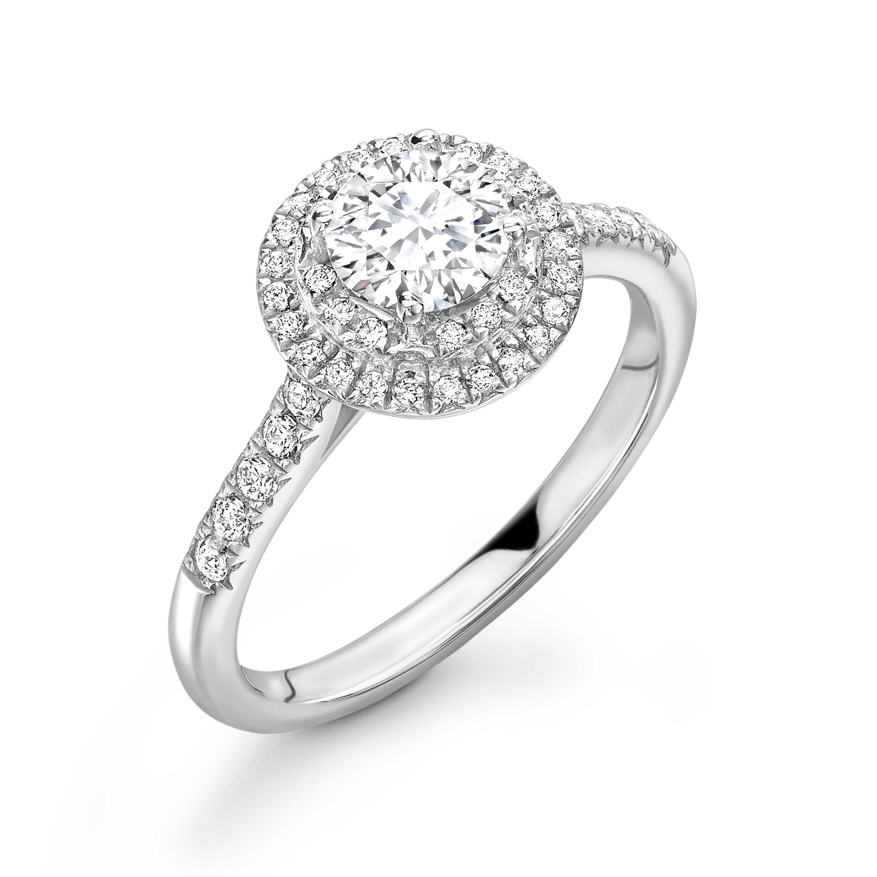 Gianna - Round Brilliant Halo, Shoulder Set Ring