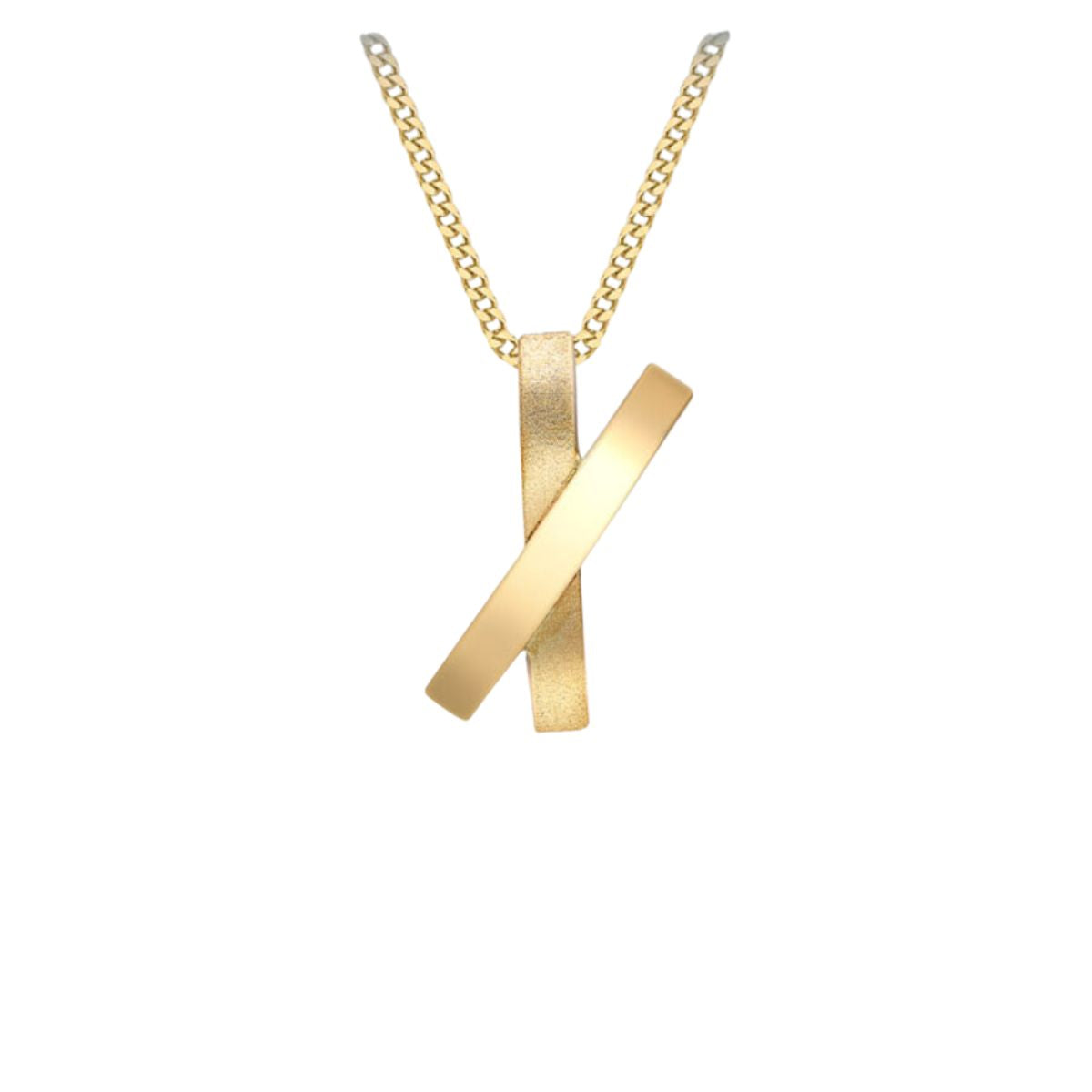 9K YELLOW GOLD 7MM X 16MM SATIN & POLISHED CROSSOVER PENDANT