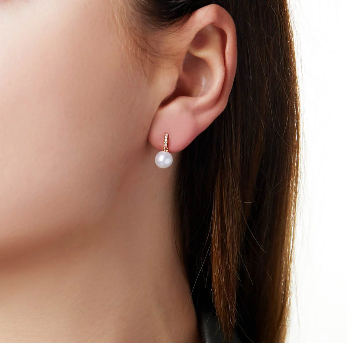 Classic 18K Rose Gold Freshwater Pearl & Diamond Drop Earrings