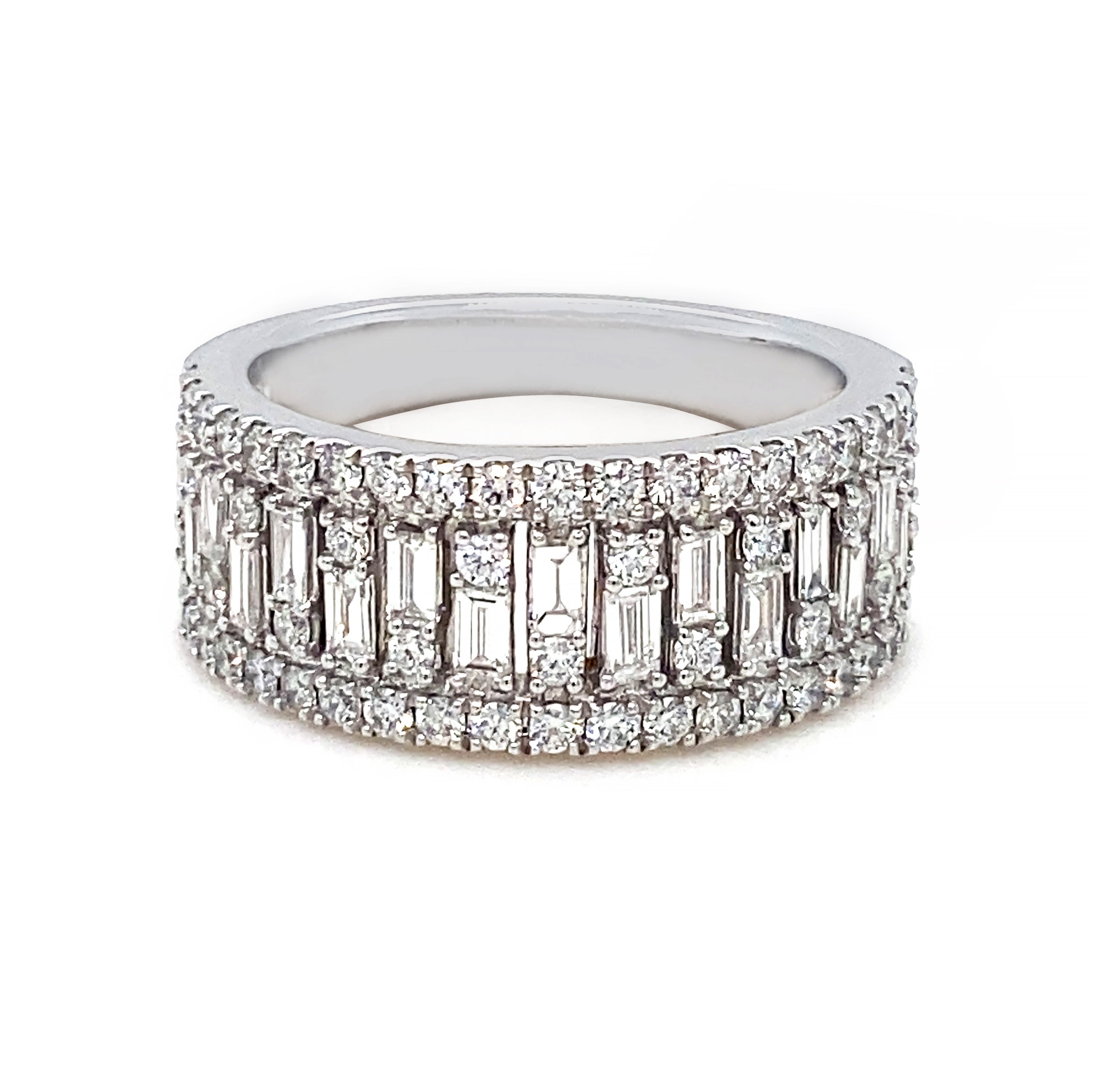 Platinum 1.00ct Total Diamond Round & Baguette Ring