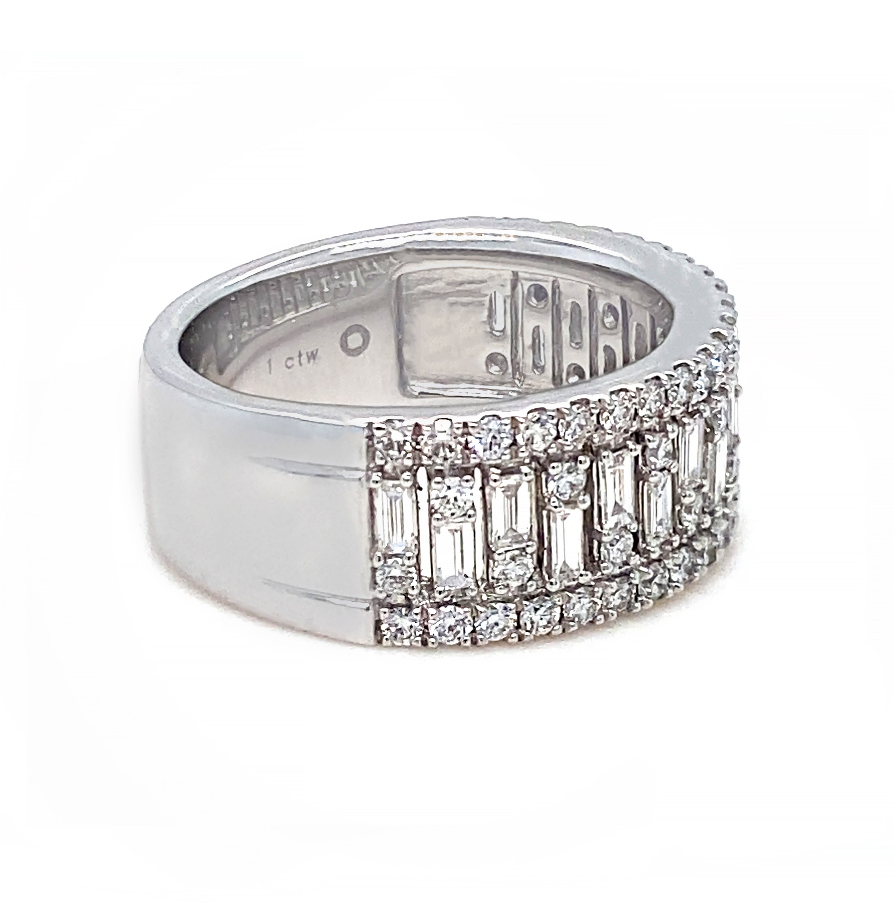 Platinum 1.00ct Total Diamond Round & Baguette Ring