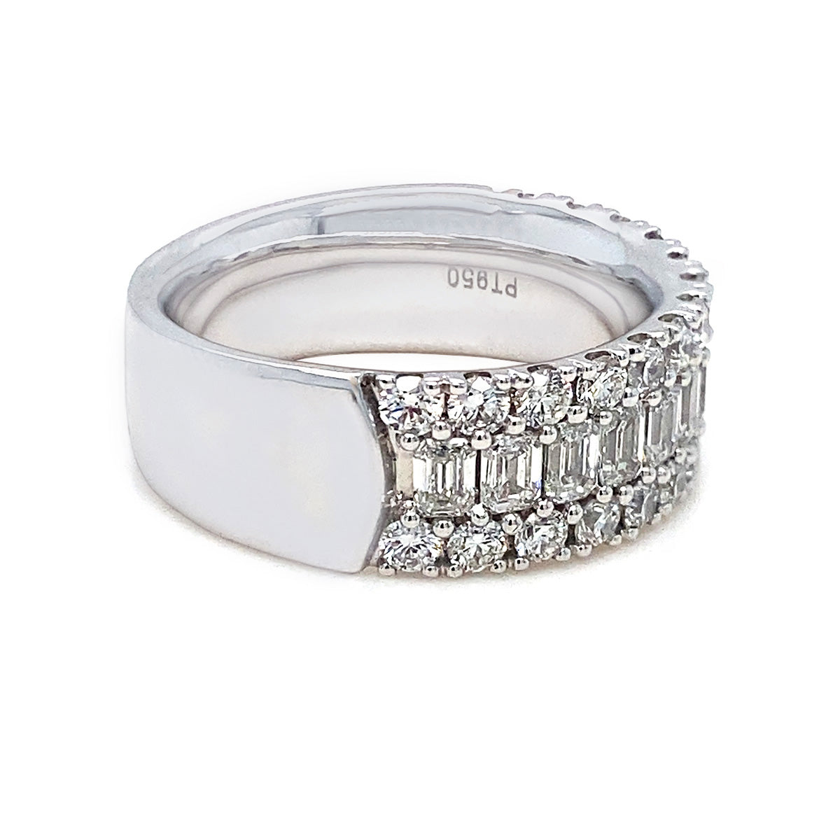 Platinum 2.00ct Round & Emerald Cut Diamond Ring