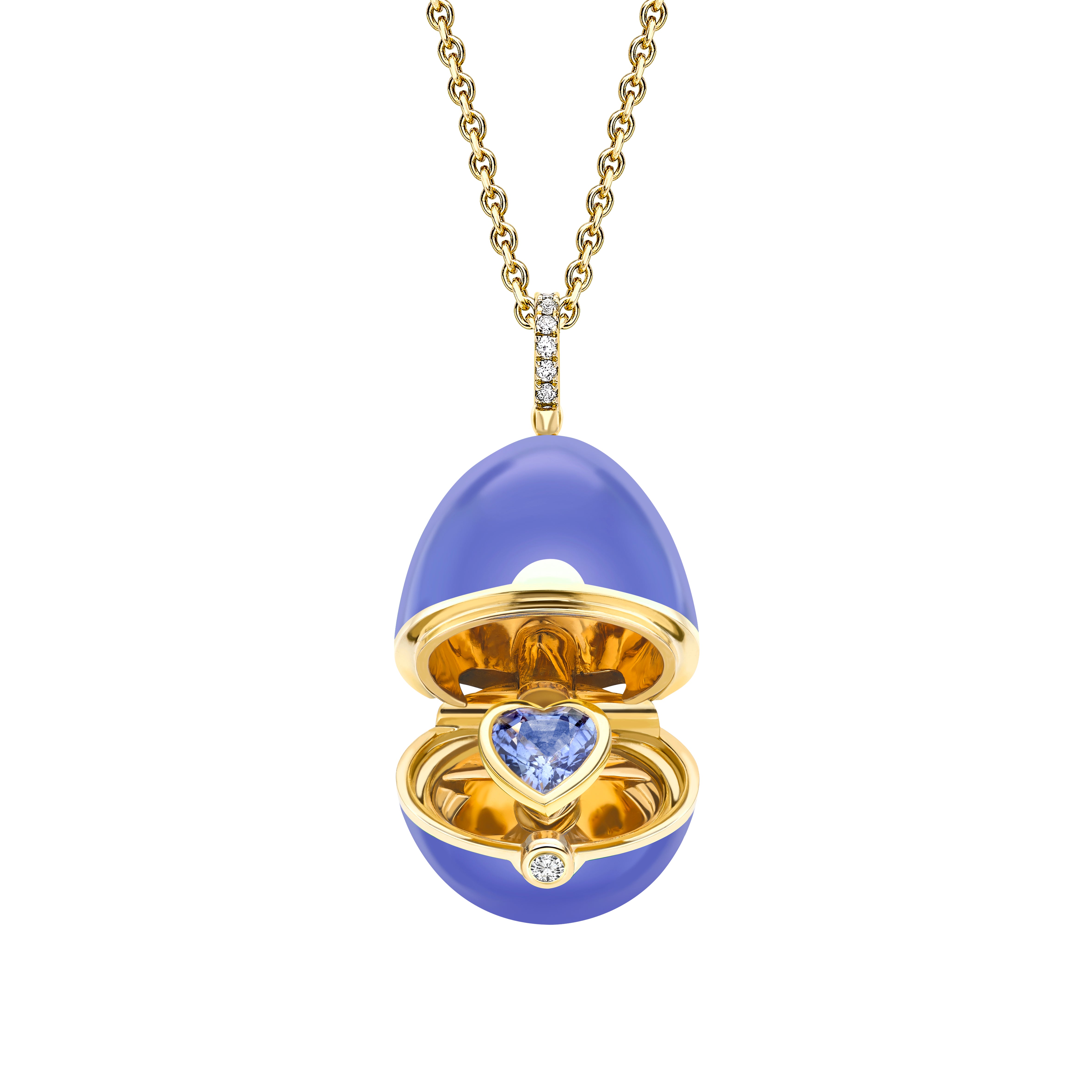 Fabergé Essence Yellow Gold, Diamond & Blue Sapphire Heart Surprise Locket with Lavender Lacquer