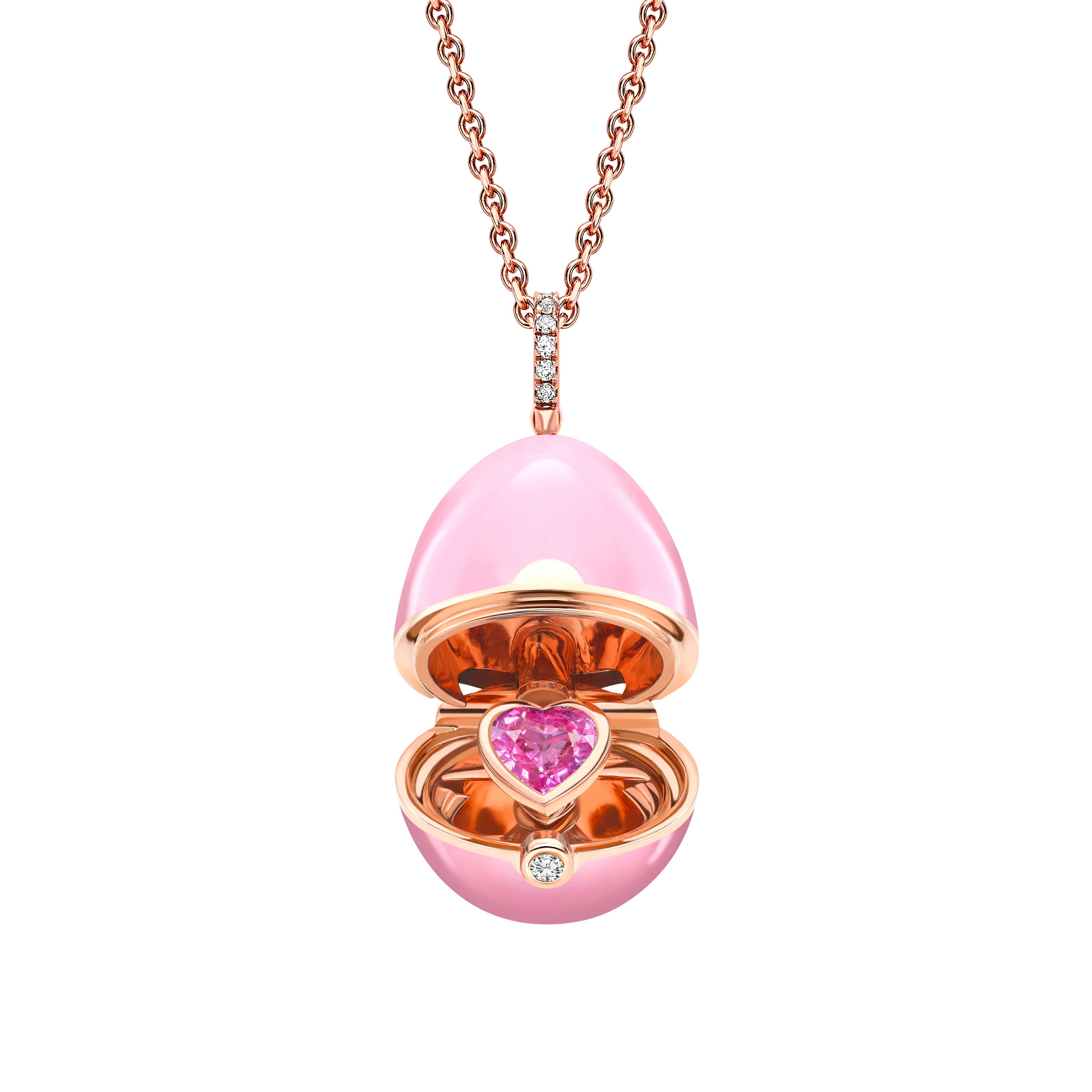 Fabergé Essence Rose Gold, Diamond & Pink Sapphire Heart Surprise Locket with Pink Lacquer