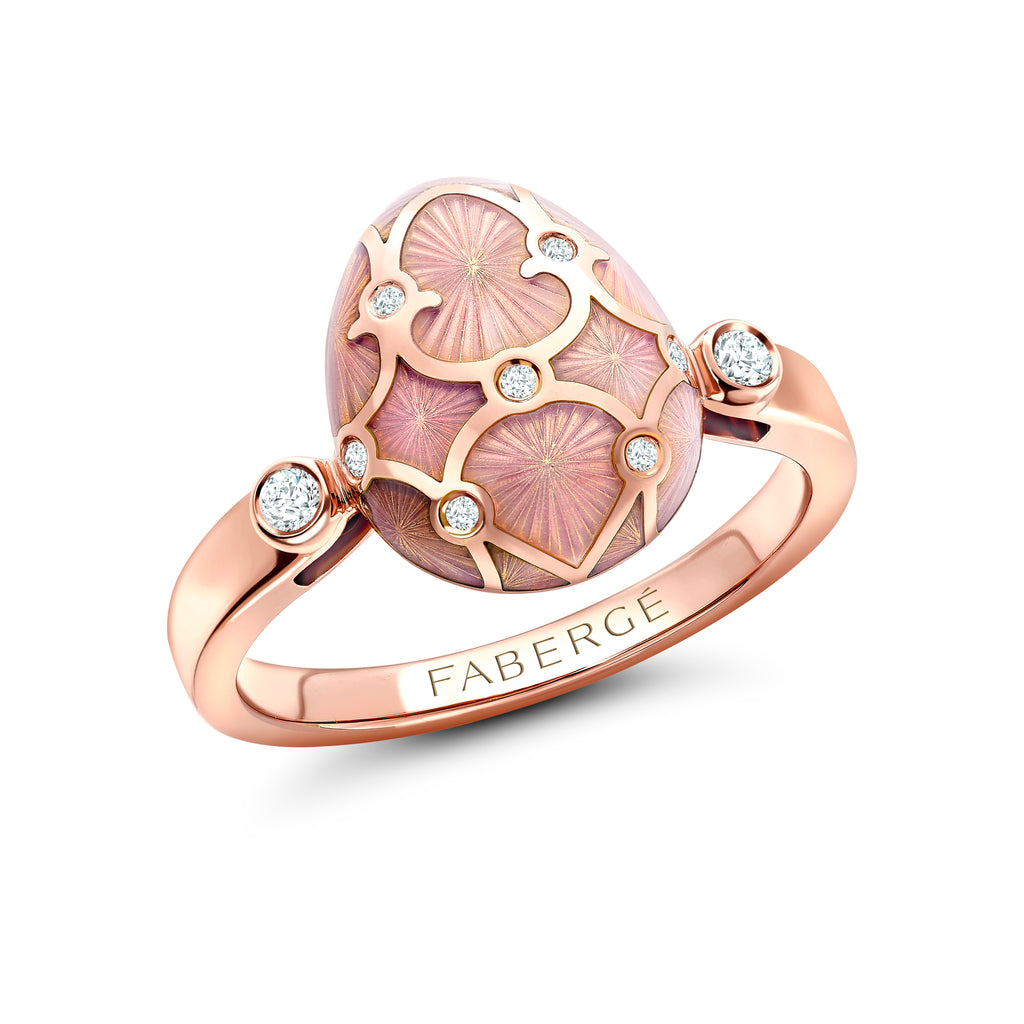 Fabergé Heritage Rose Gold Diamond & Pink Guilloché Enamel Egg Ring
