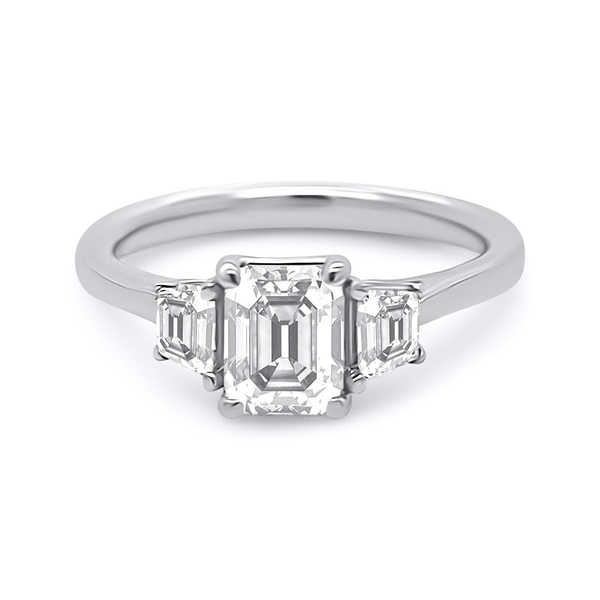 Platinum Emerald Cut Diamond Trilogy Ring