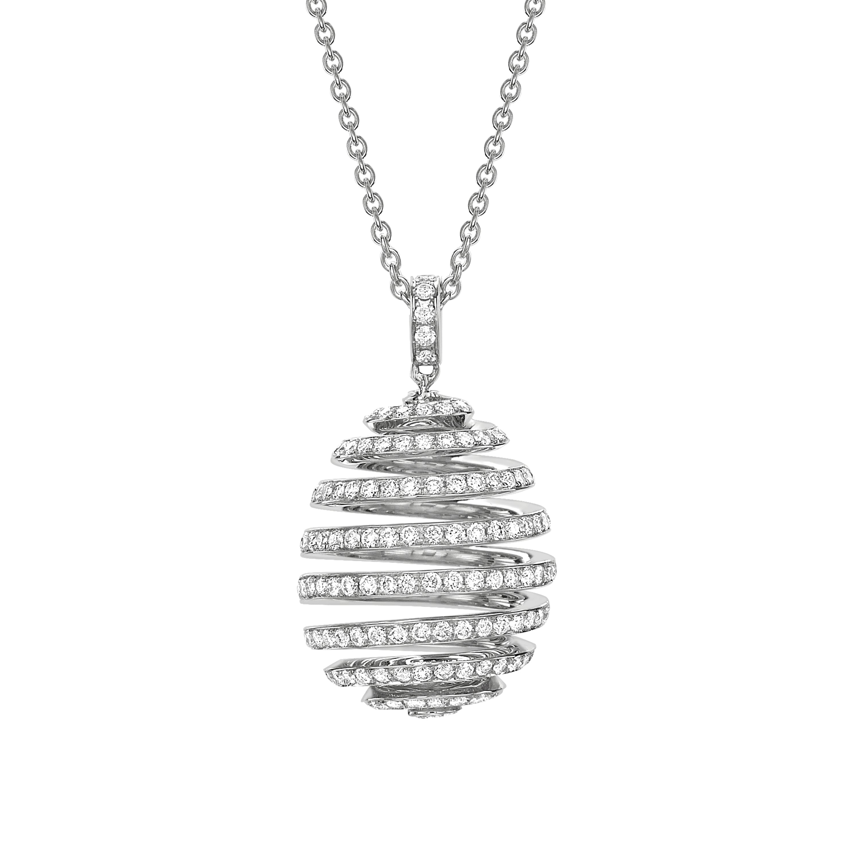 Fabergé Essence White Gold Diamond Pavé Spiral Egg Pendant