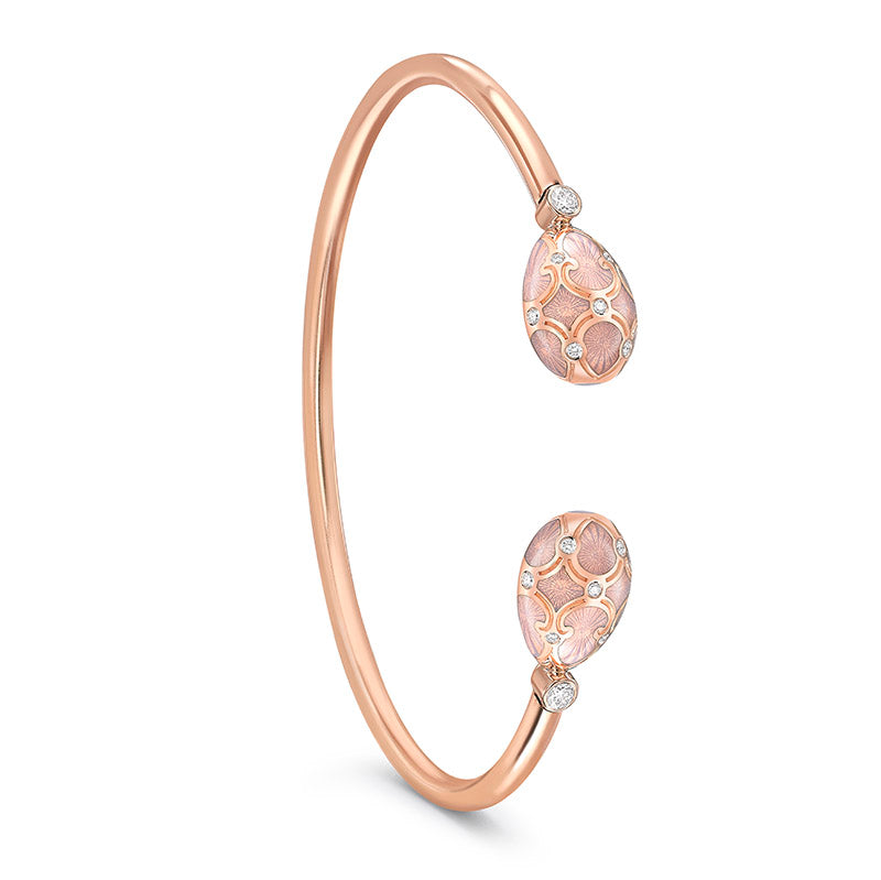 Fabergé Heritage Rose Gold Diamond & Pink Guilloché Enamel Open Bracelet