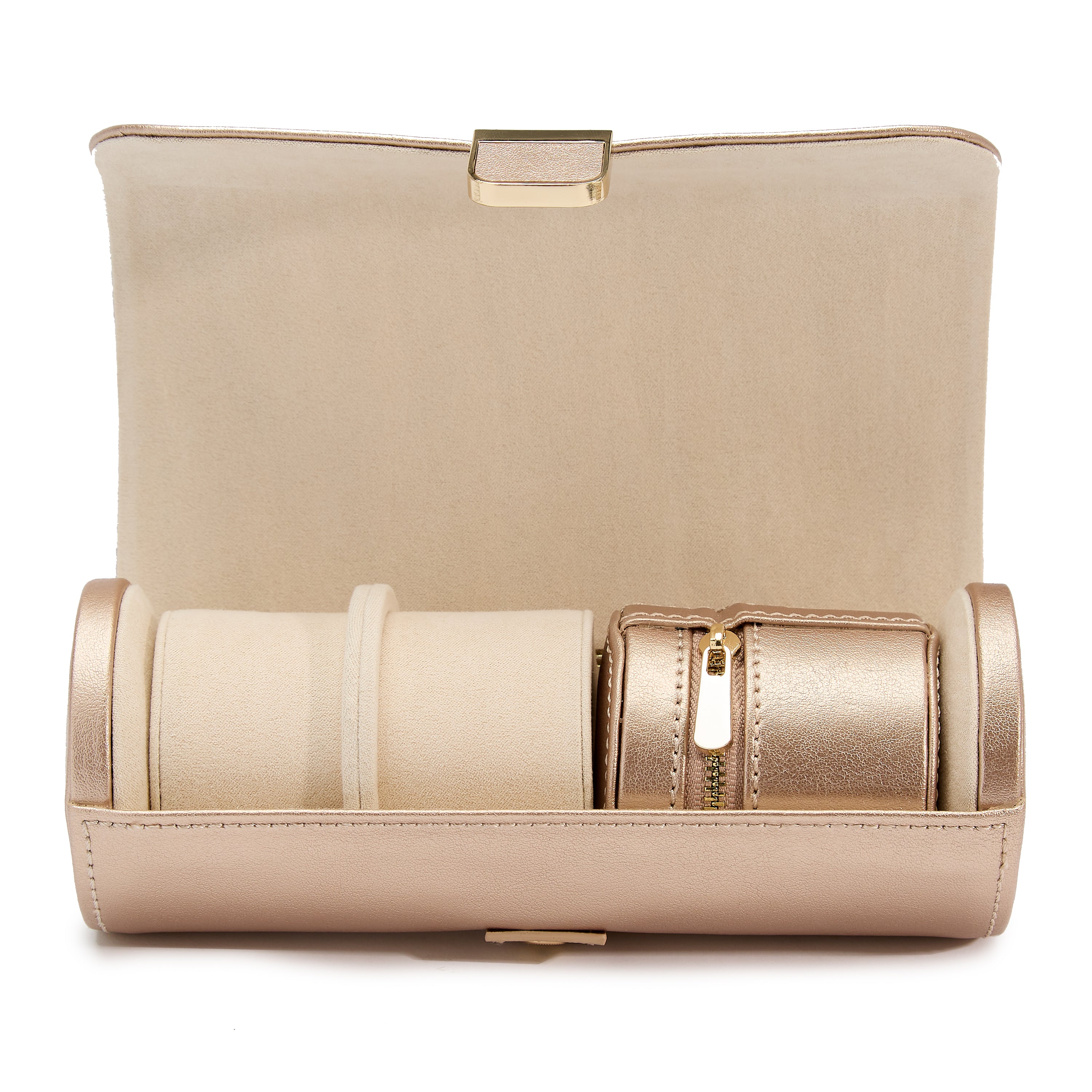 Rose Gold WOLF Palermo Double Watch Roll with Jewellery Pouch