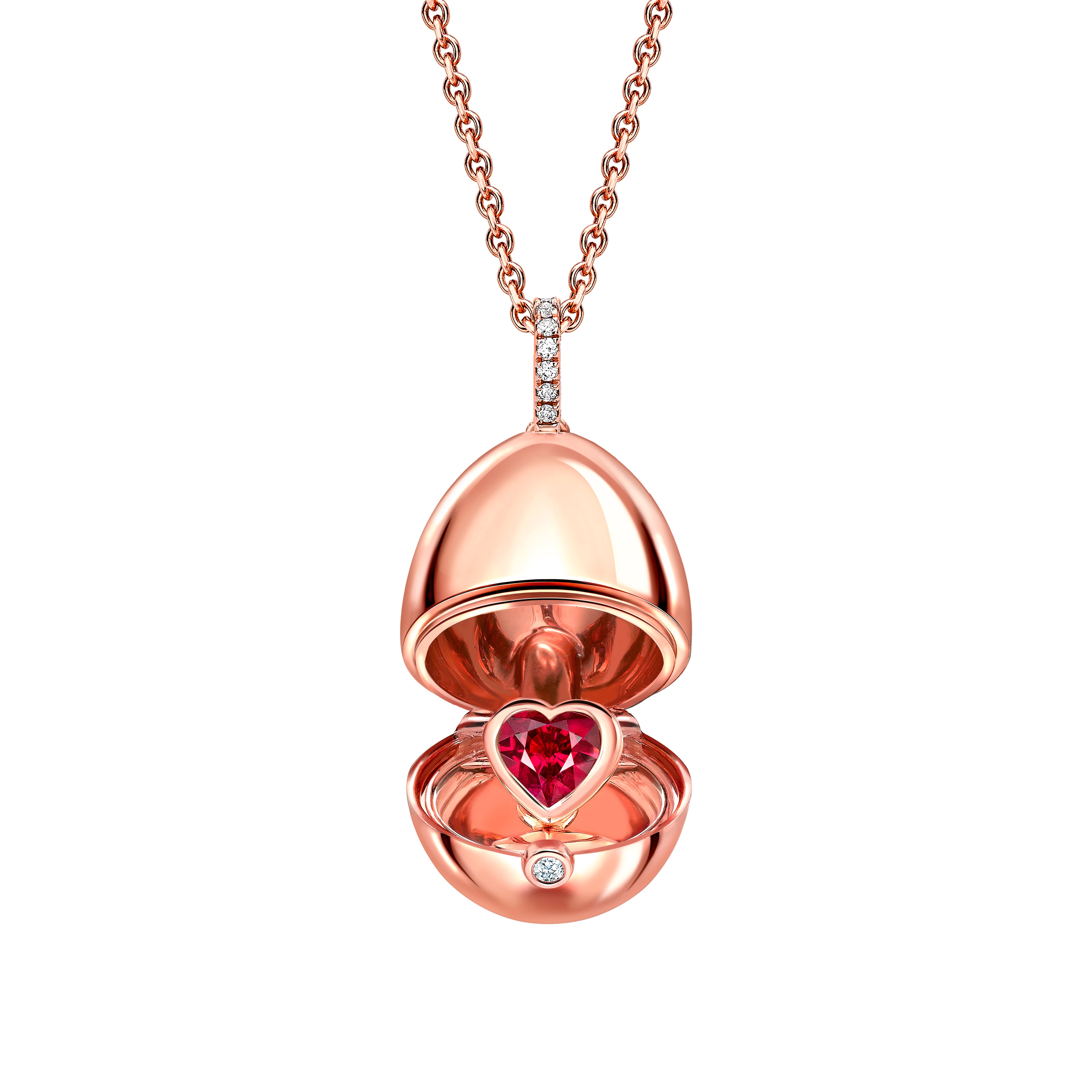 Fabergé Essence Rose Gold Unheated Ruby Heart Surprise Locket