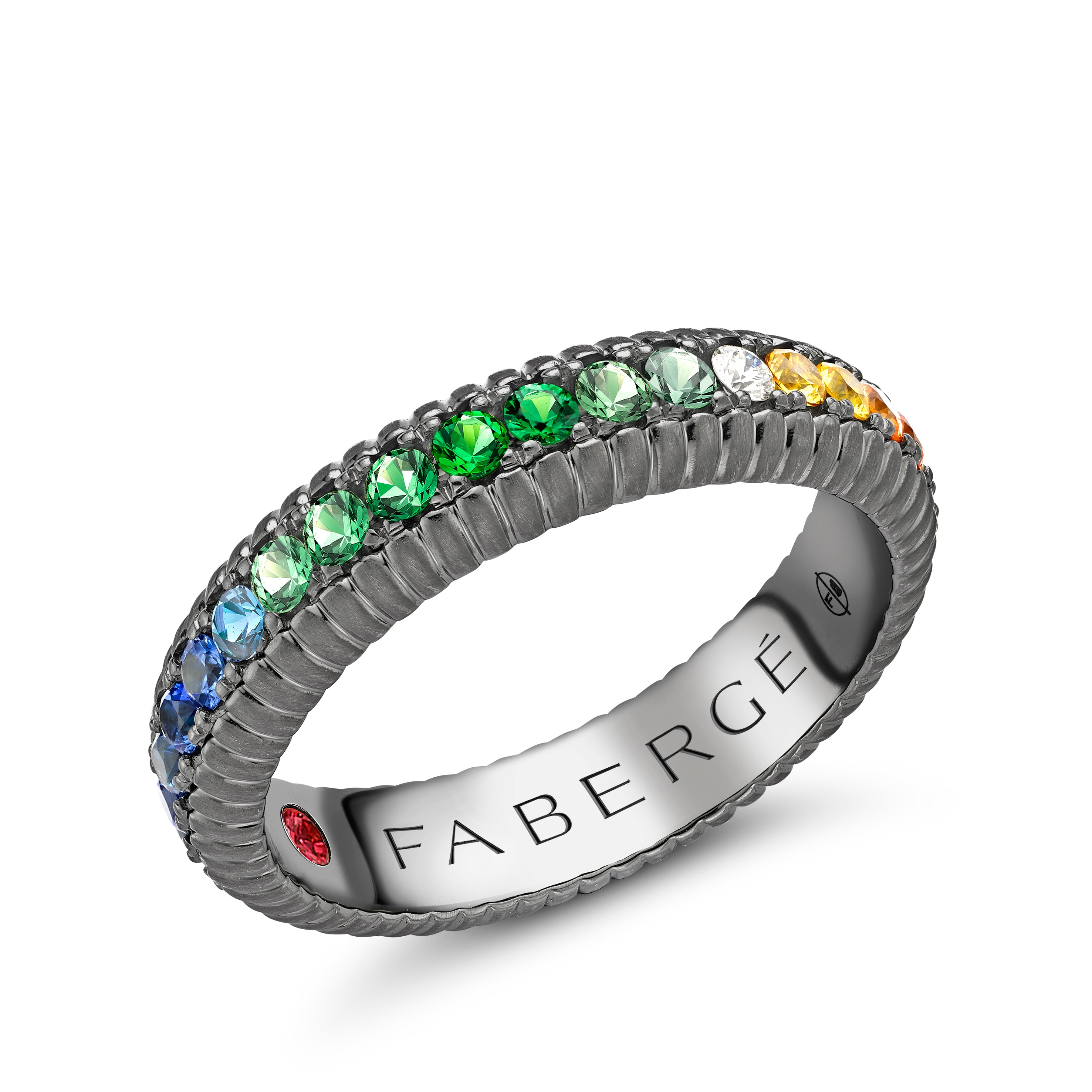 Fabergé Love by Fabergé Black Rhodium Plated White Gold Wide Eternity Ring with Mixed Gemstones