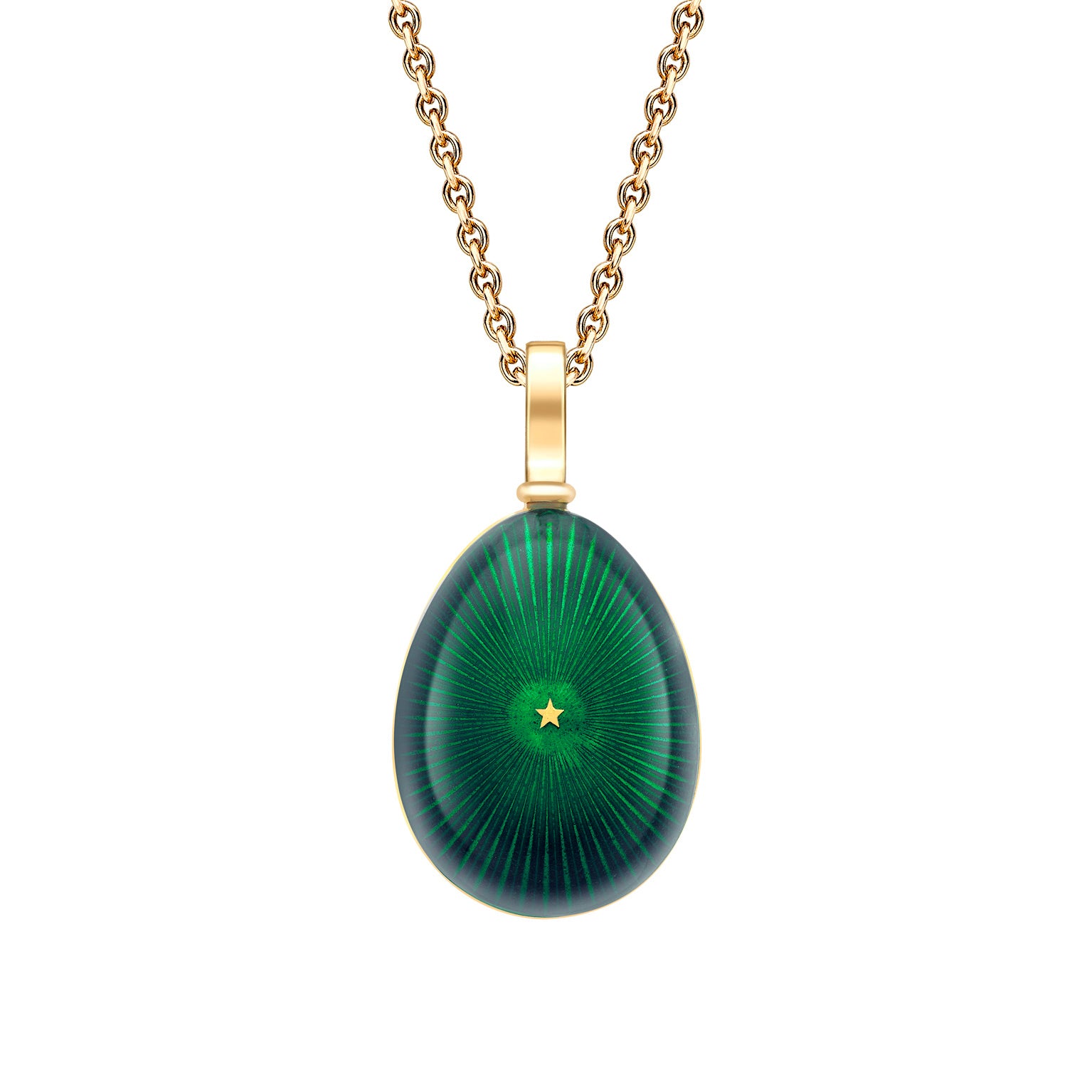 Fabergé Heritage Yellow Gold & Teal Guilloche Enamel Forever Starburst Egg Pendant