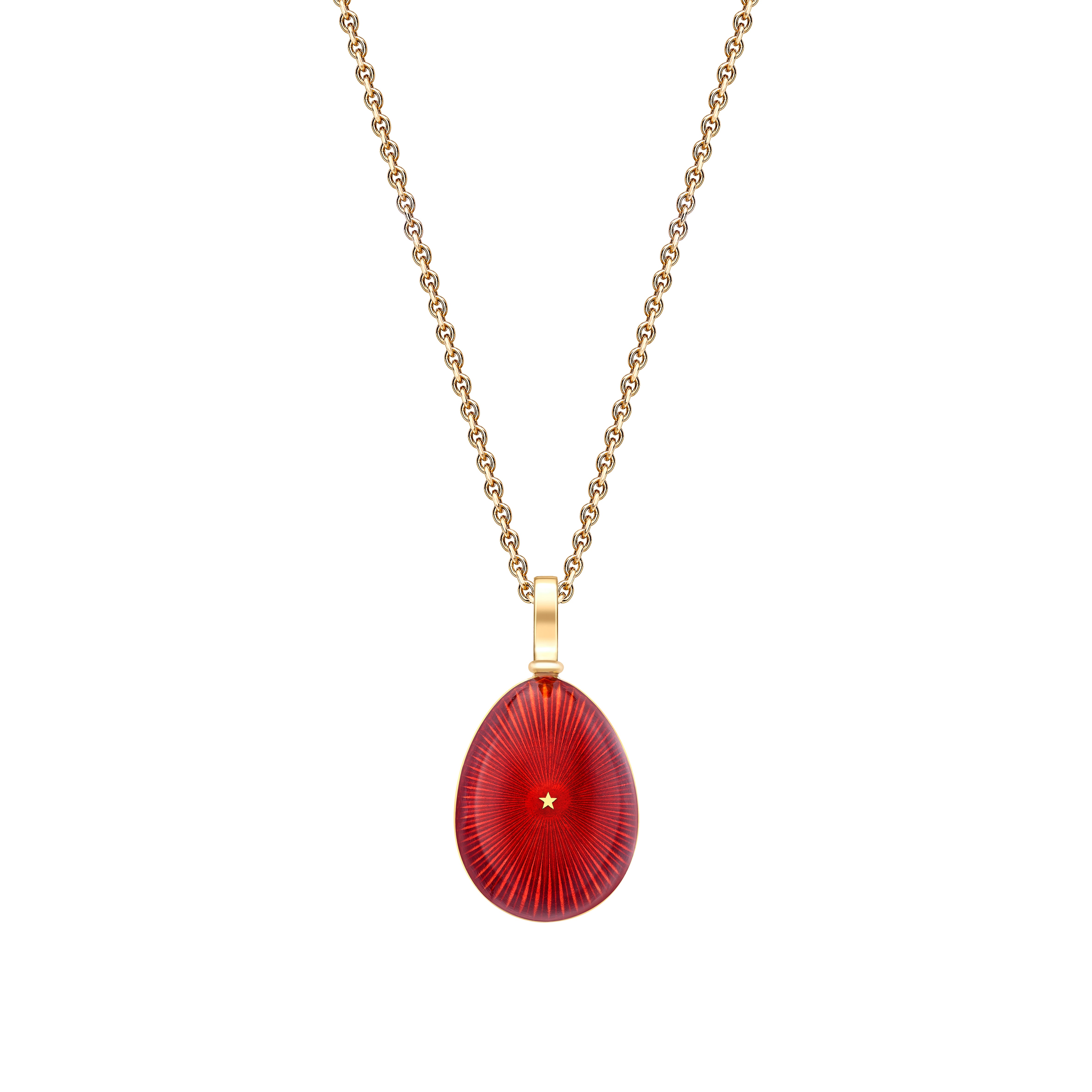 Fabergé Heritage Yellow Gold & Red Vitreous  Guilloche Enamel Forever Starburst Egg Pendant