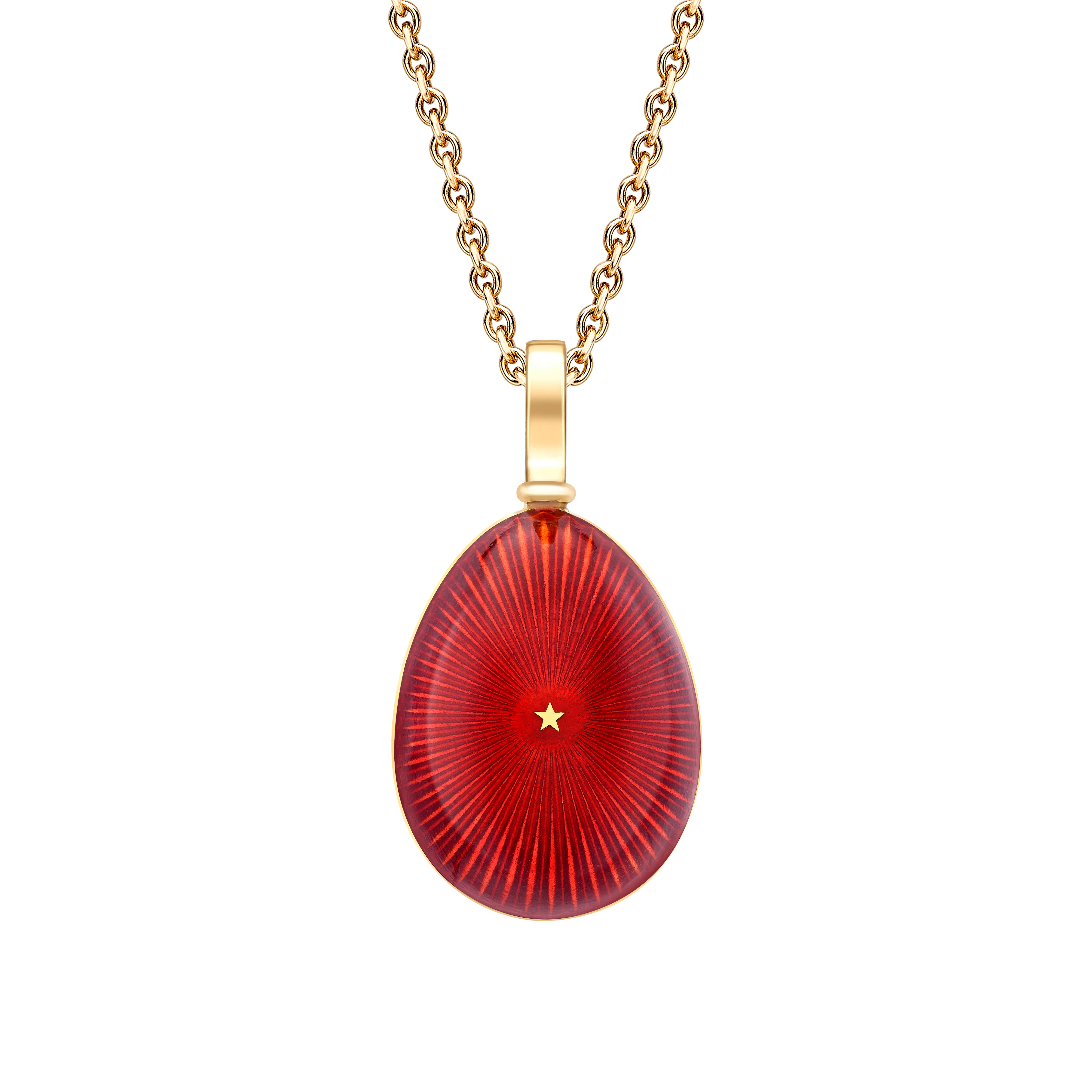 Fabergé Heritage Yellow Gold & Red Vitreous  Guilloche Enamel Forever Starburst Egg Pendant