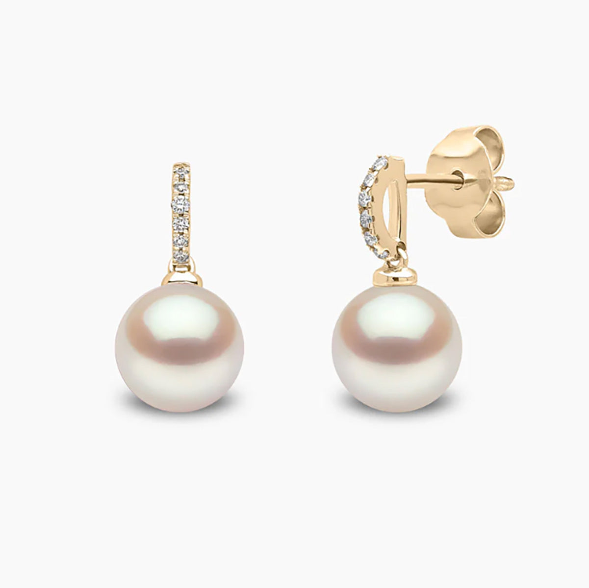 18K Yellow Gold Freshwater Pearl & Diamond Drop Earrings