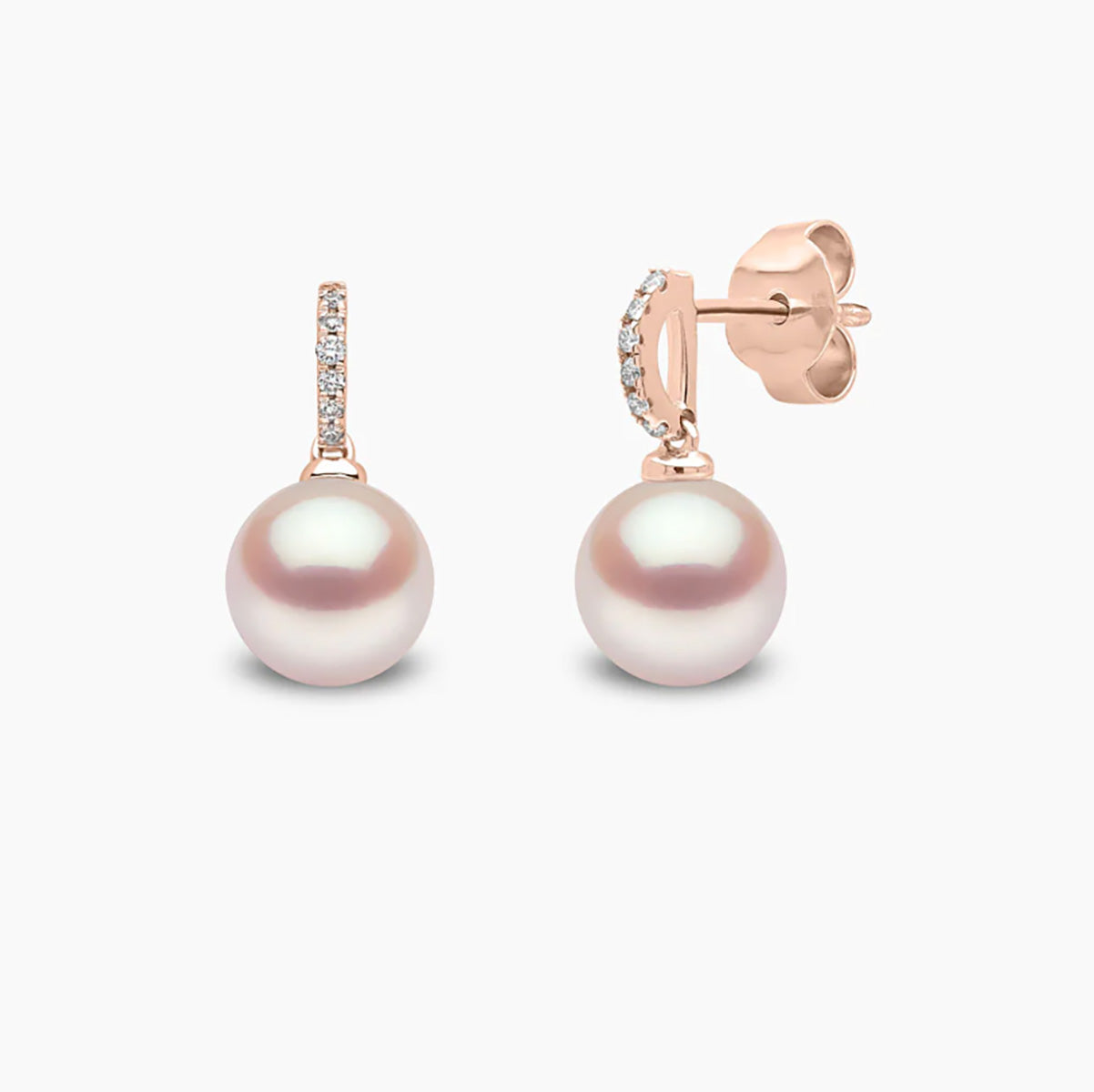 Classic 18K Rose Gold Freshwater Pearl & Diamond Drop Earrings