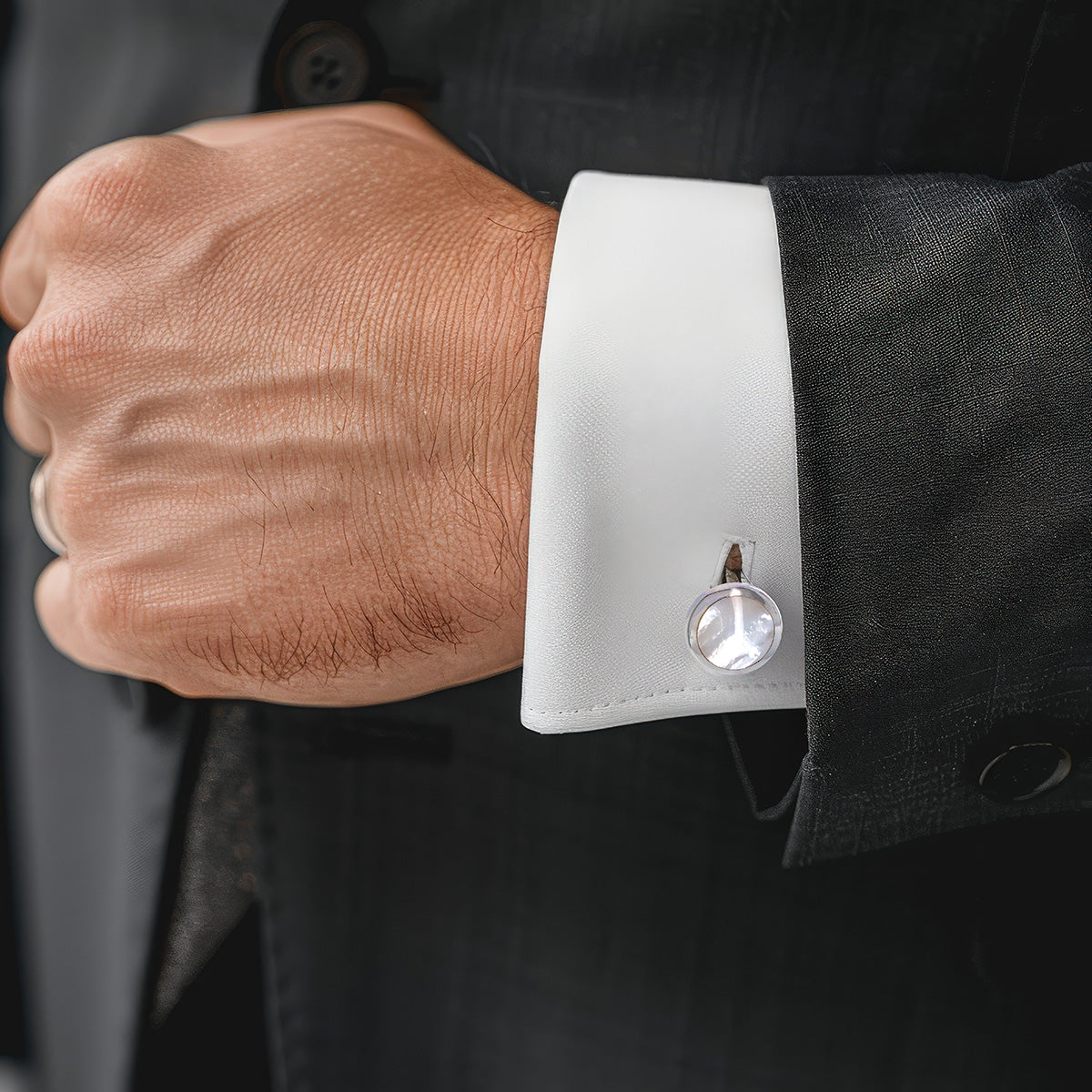 STERLING SILVER MOTHER OF PEARL 20MM ROUND CUFFLINKS