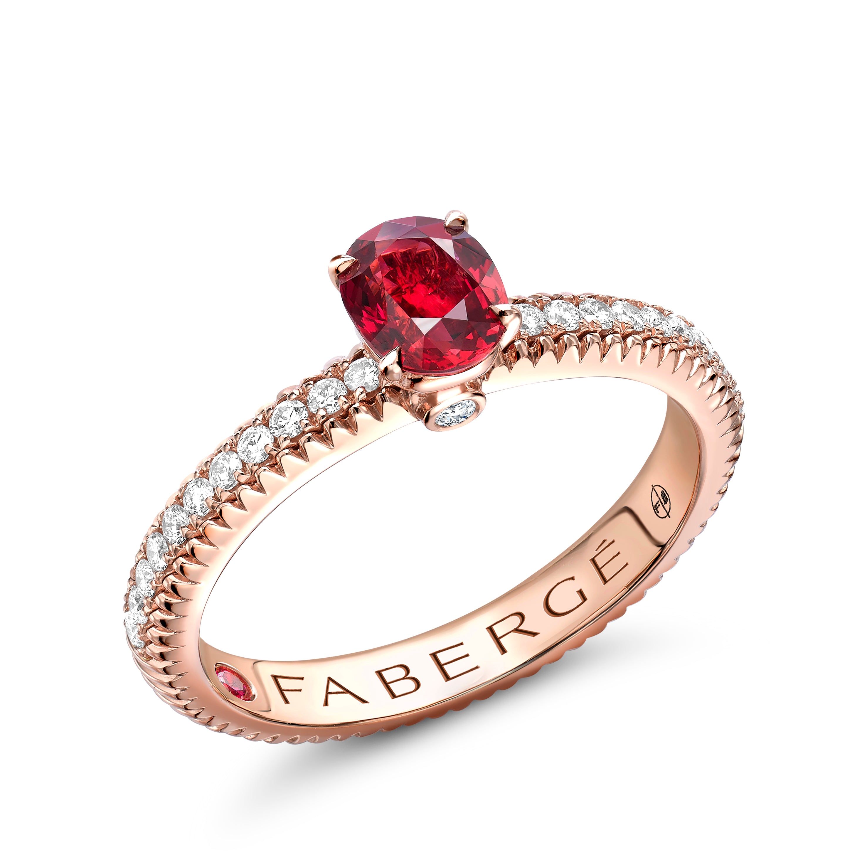 Love by Faberge Rose Gold Ruby Fluted Ring with Diamond Shoulders