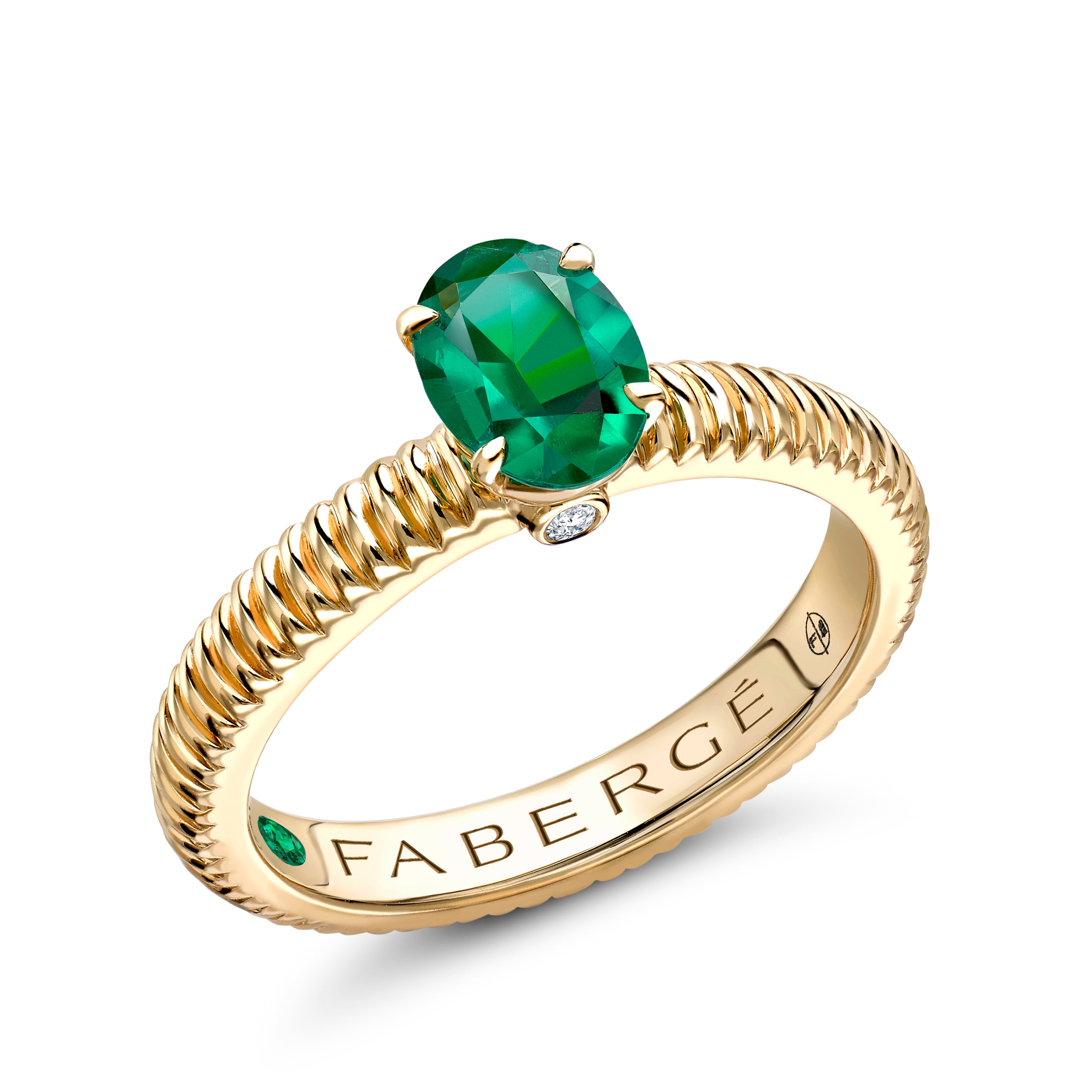 Love by Faberge Yellow Gold Emerald Fluted Ring