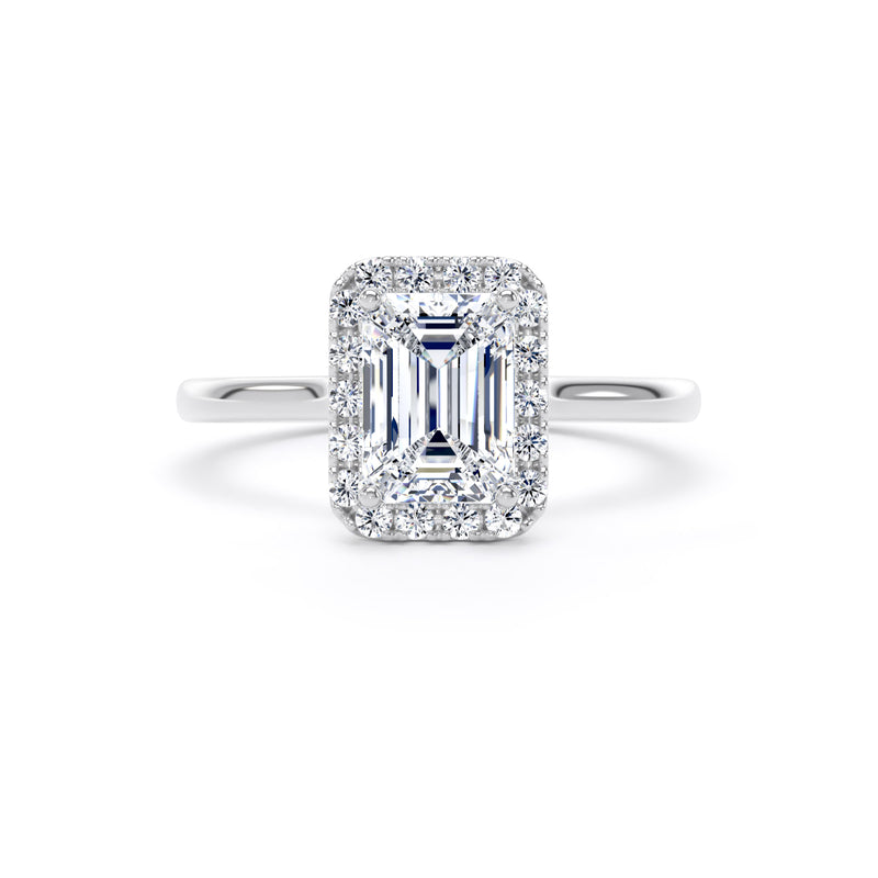 Hana Emerald Cut Engagement Ring in 18ct White Gold