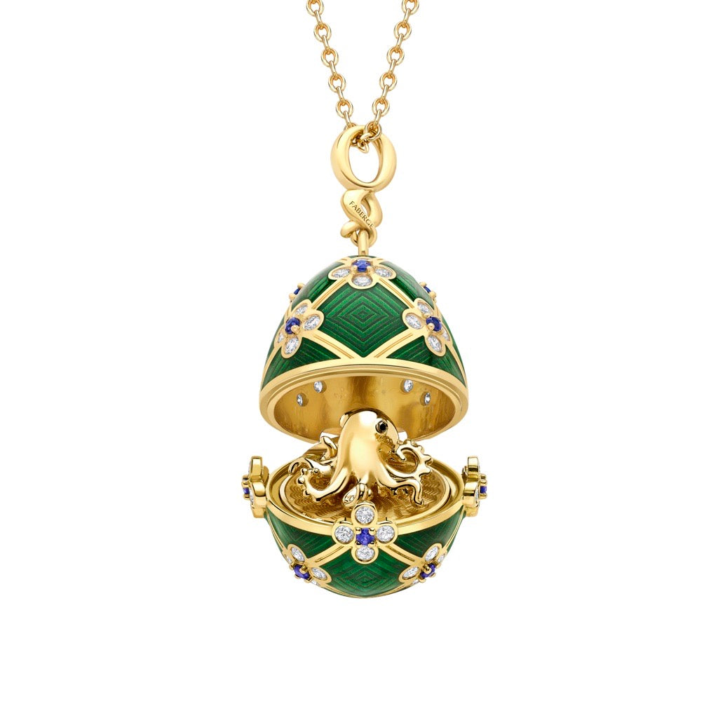 Fabergé x 007 Special Edition Yellow Gold & Green Guilloché Enamel Octopussy Egg Surprise Locket
