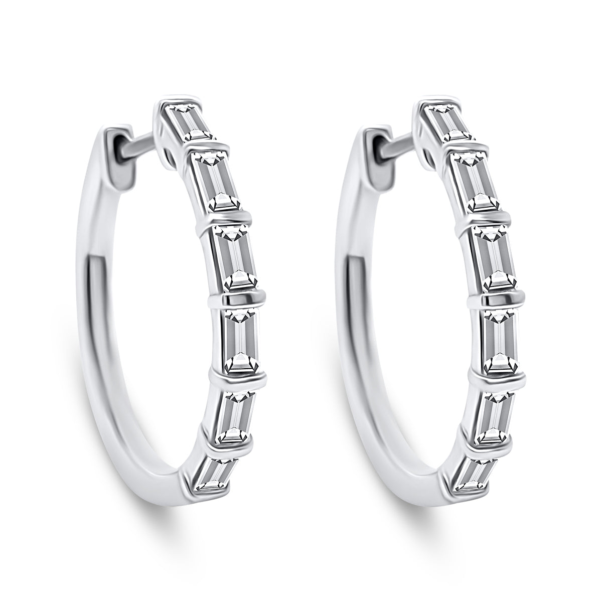 18K White Gold Baguette Cut Diamond Hoop Earrings