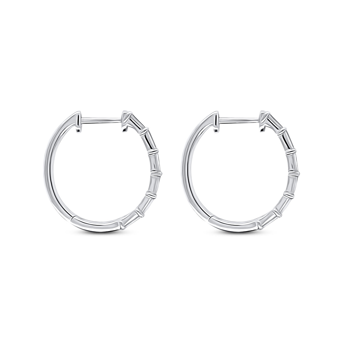 18K White Gold Baguette Cut Diamond Hoop Earrings