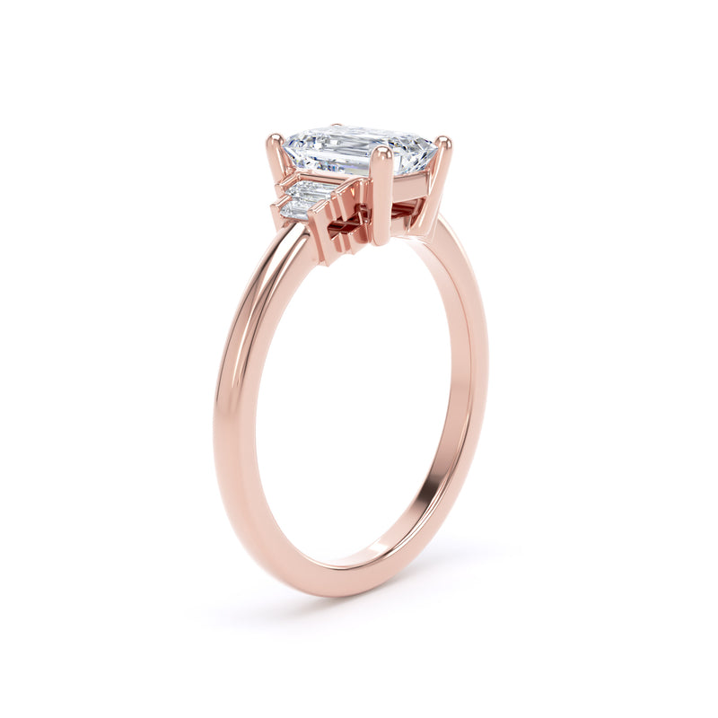 Rose Emerald Cut Engagement Ring in 9ct Rose Gold