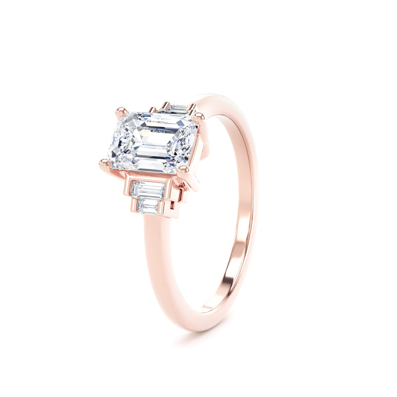 Rose Emerald Cut Engagement Ring in 9ct Rose Gold