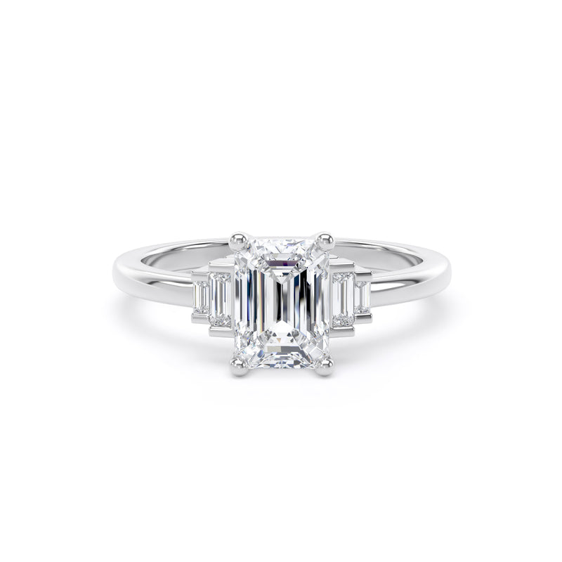 Rose Emerald Cut Engagement Ring in 9ct White Gold