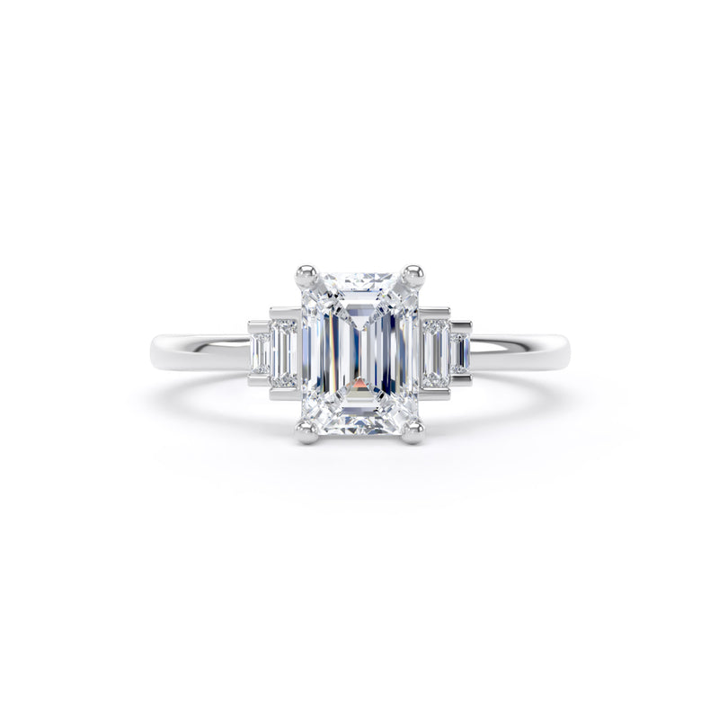 Rose Emerald Cut Engagement Ring in 18ct White Gold