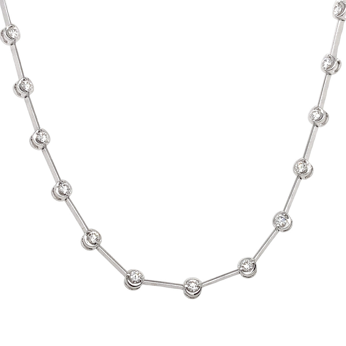 18K White Gold Bar & Bezel Set Diamond Necklace