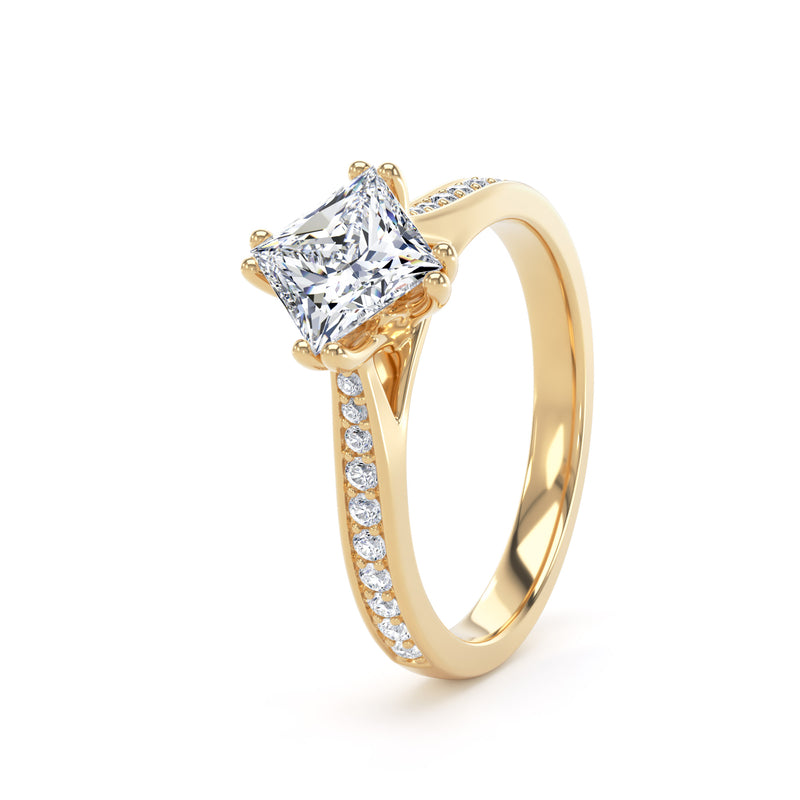 Iris Princess Cut Engagement Ring in 9ct Yellow Gold