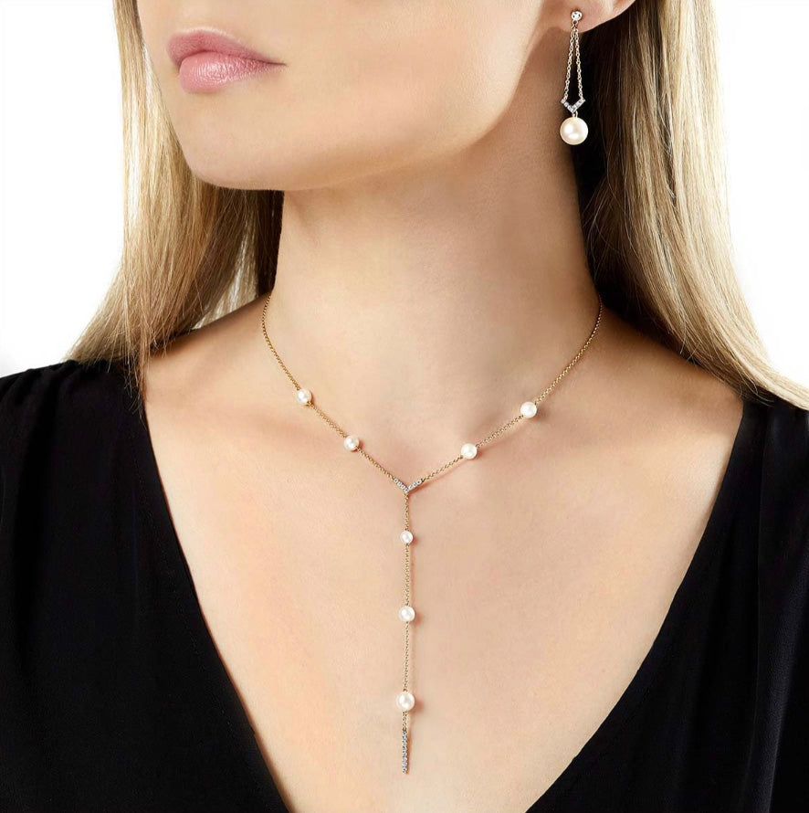 18K Yellow Gold Freshwater Pearl & Diamond Necklace