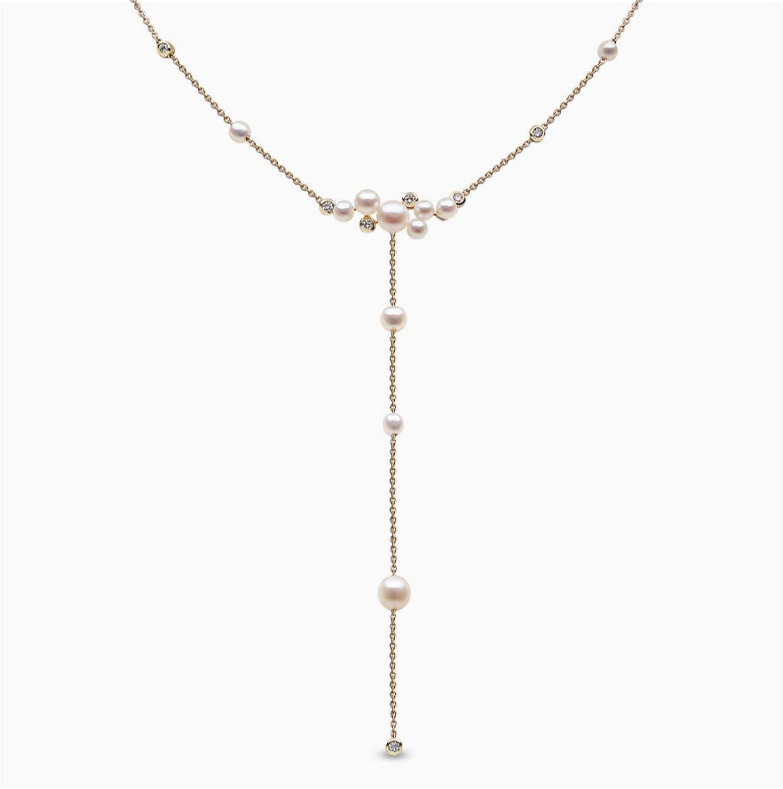 18K Yellow Gold Freshwater & Diamond Necklace