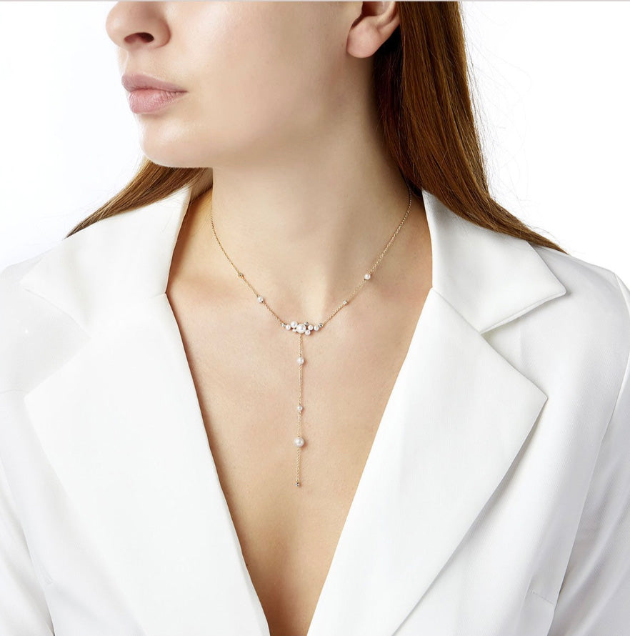 18K Yellow Gold Freshwater & Diamond Necklace