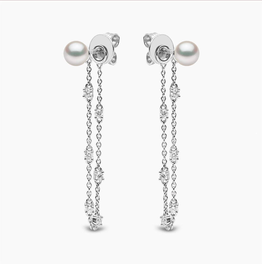 18K White Gold Freshwater Pearl & Diamond Drop Earrings