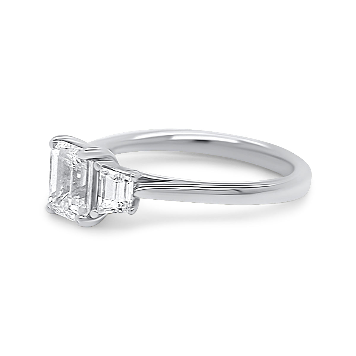 Platinum Emerald Cut Diamond Trilogy Ring