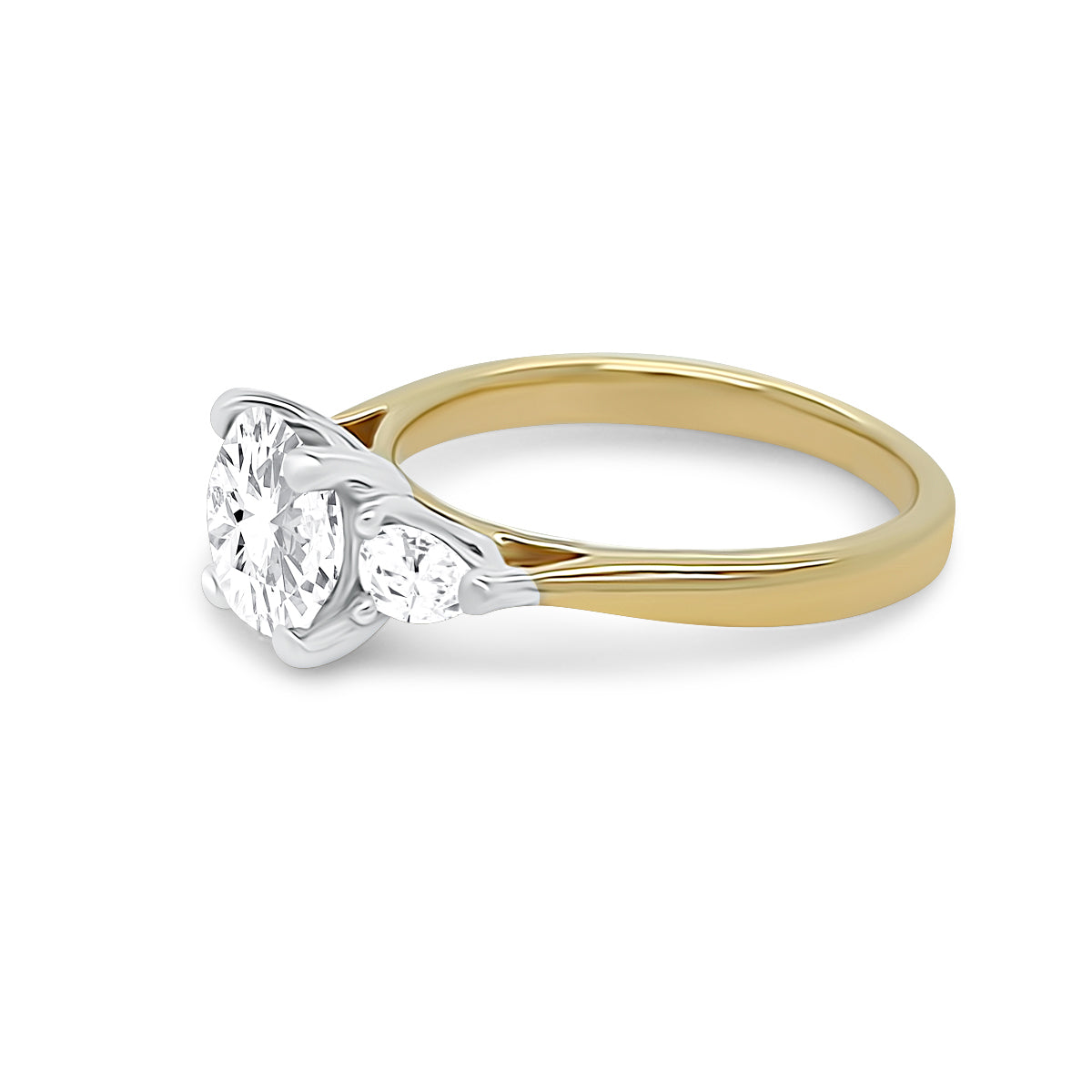 18K Yellow Gold Diamond Trilogy Engagement Ring