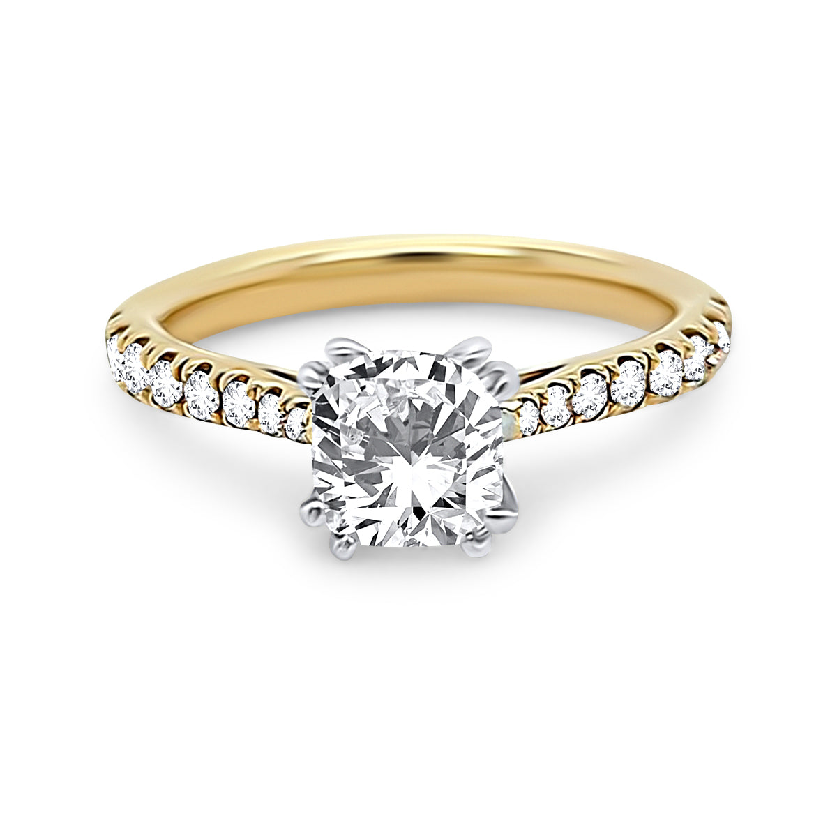 18K Yellow Gold Cushion Cut Diamond Engagement Ring