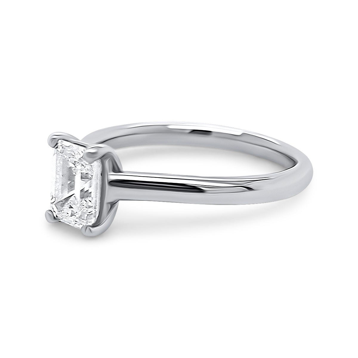 Platinum Emerald Solitaire Diamond Engagement Ring
