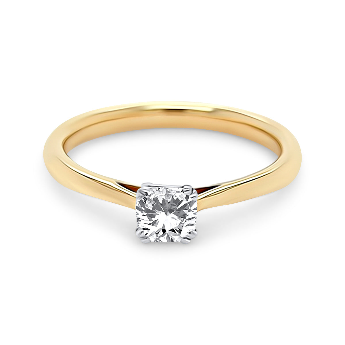 18K Yellow Gold Cushion Solitaire Diamond Engagement Ring