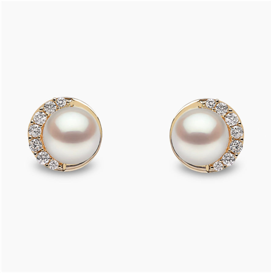 18K Yellow Gold Freshwater Pearl & Diamond Stud Earrings