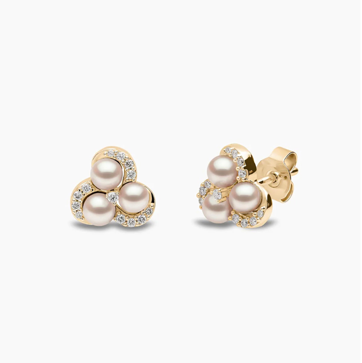 18K Yellow Gold Akoya Pearl & Diamond Stud Earrings