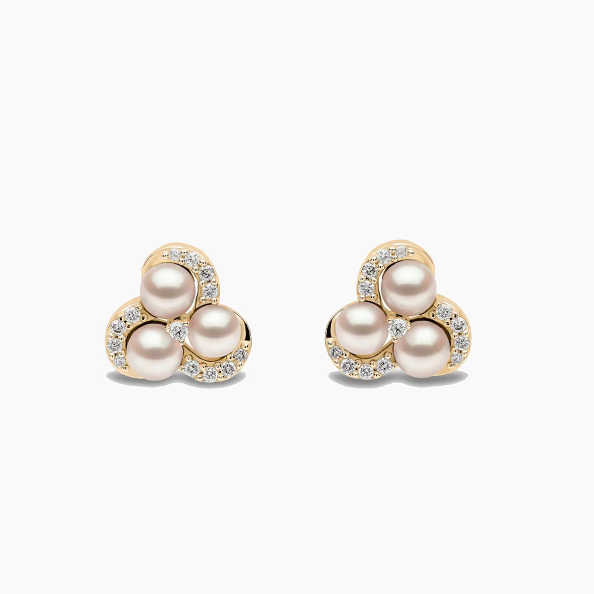18K Yellow Gold Akoya Pearl & Diamond Stud Earrings