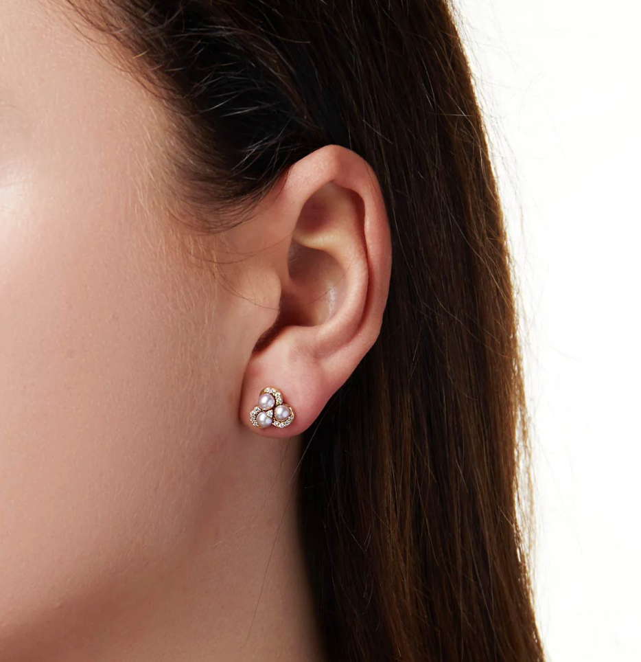 18K Yellow Gold Akoya Pearl & Diamond Stud Earrings